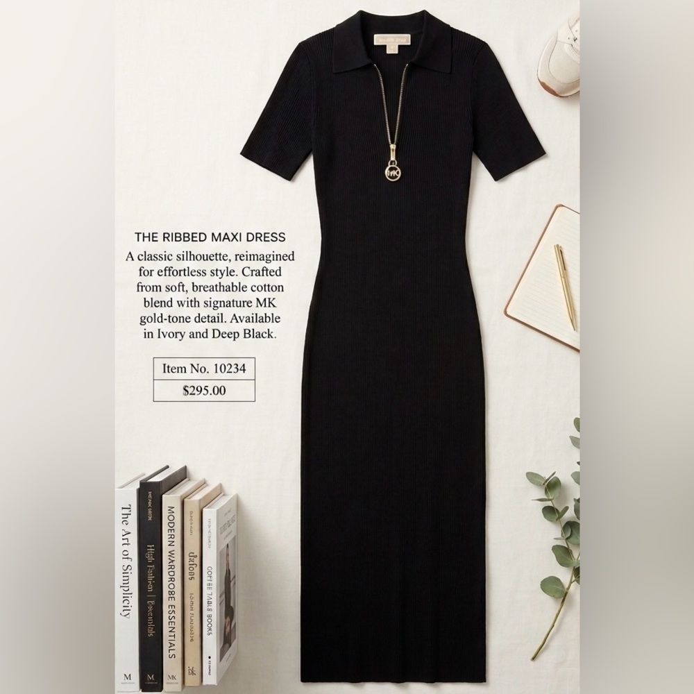 Michael Kors Black Ribbed Maxi Dress